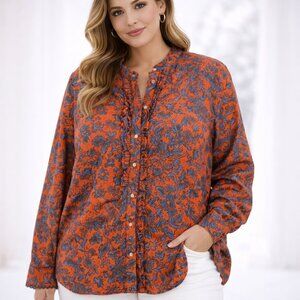 J.Crew Collection SZ 18 Scallop-Ruffle Perfect Shirt in Ratti Poinsettia Paisley